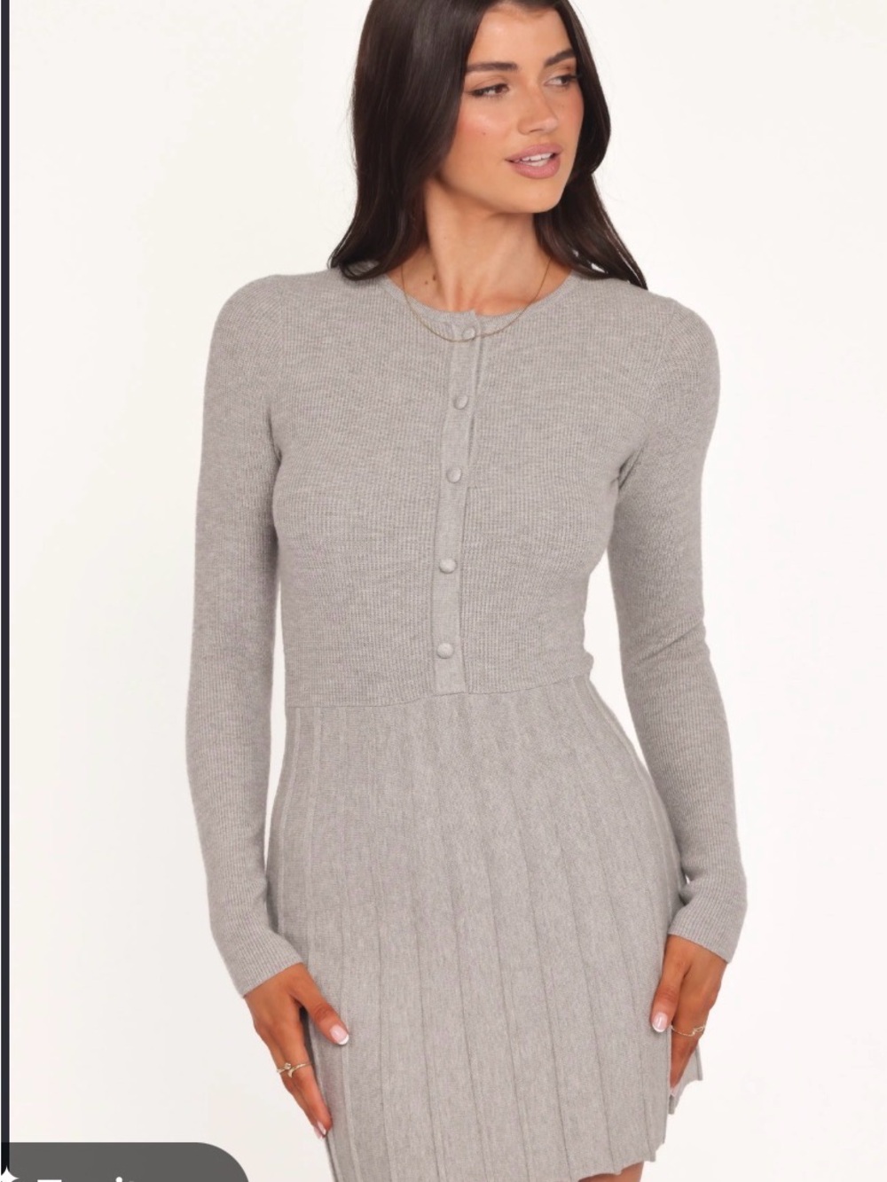 Petal & Pup Light Grey Ribbed Button-Front Knit Mini Dress XS